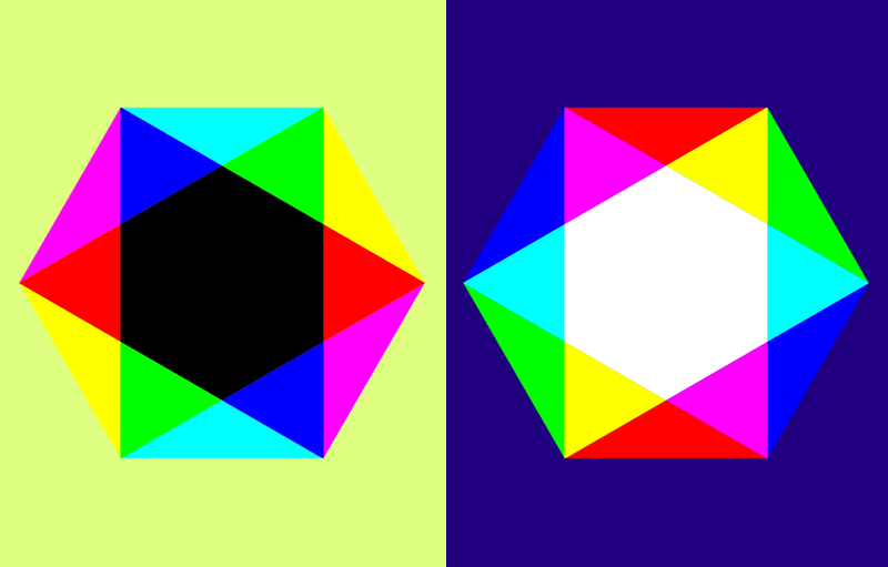 Remix de la figure 'hexagon rgb mix' de 10binary /via Open Clipart
