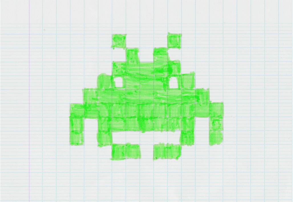 Illustration : 'Ceci n’est pas un Space Invader' par Saul (8 ans et demi).